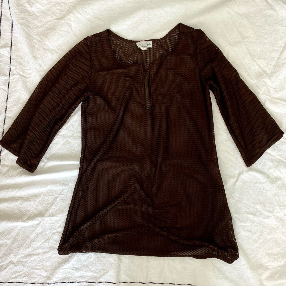 vintage 90s jordan taylor brown mesh beach cover up with 3/4 sleeves size large